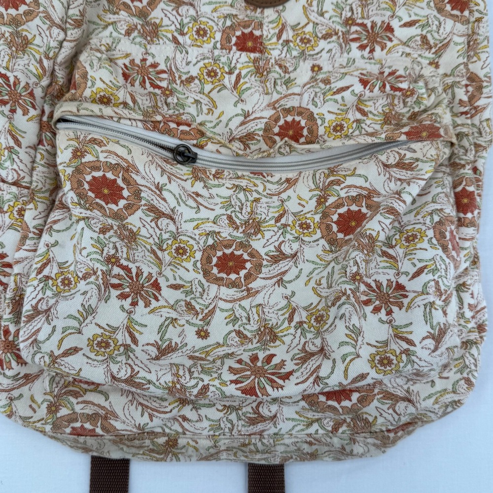 ONeill Floral Canvas Backpack Beige & Orange Boho Hippie Travel School Book Bag - Picture 4 of 11